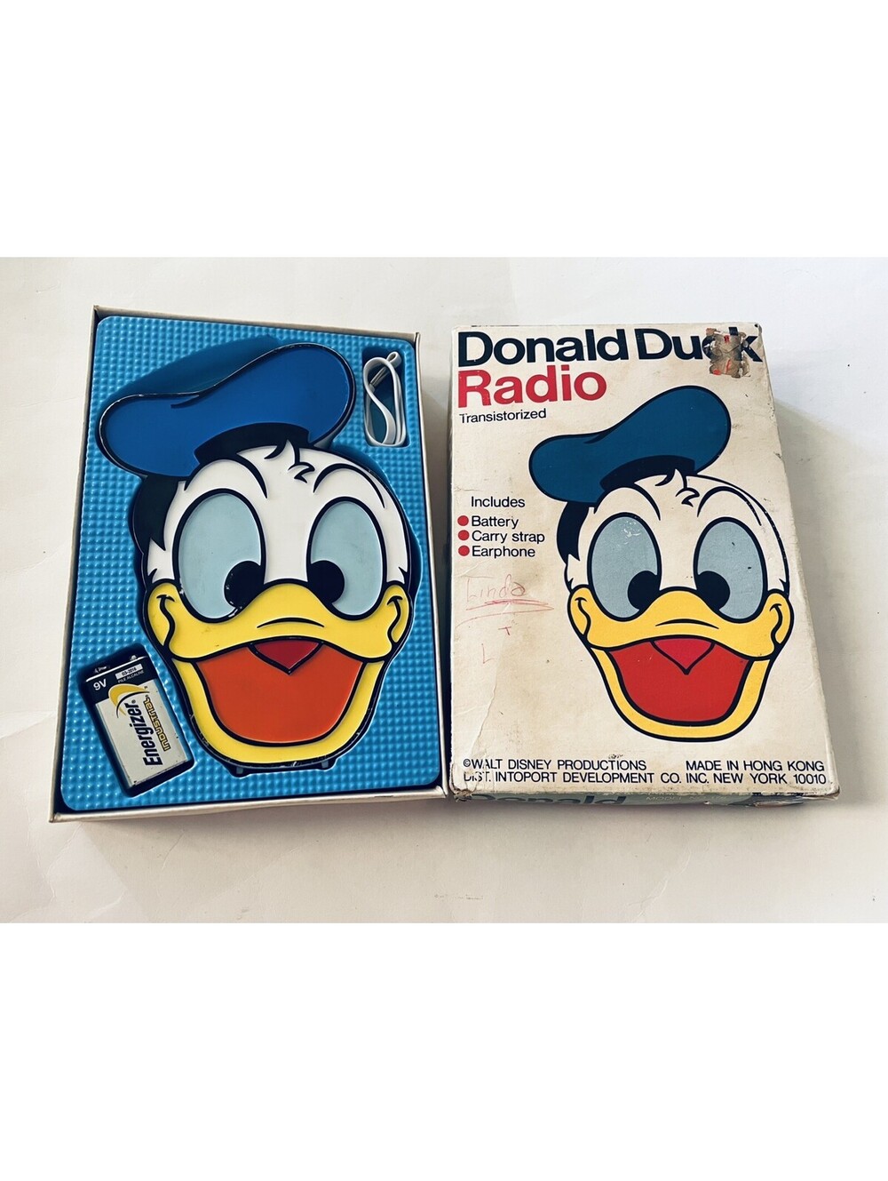 VTG Disney Donald Duck AM Transistor Radio Model 178 Original Box & Strap Tested
